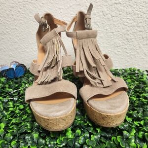 Cordani Cork Wedge Fringe Cream sandals 36 6